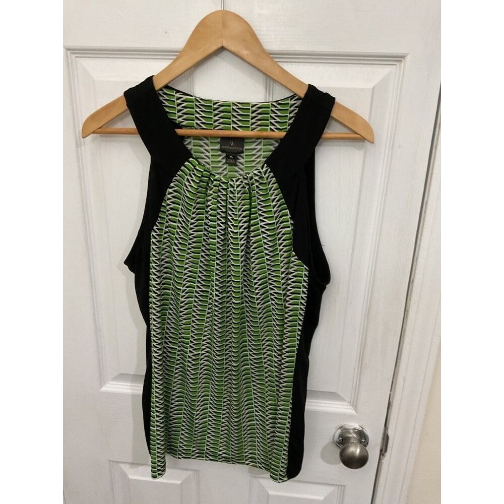 Worthington Green Geometric Print Sleeveless Blouse XL